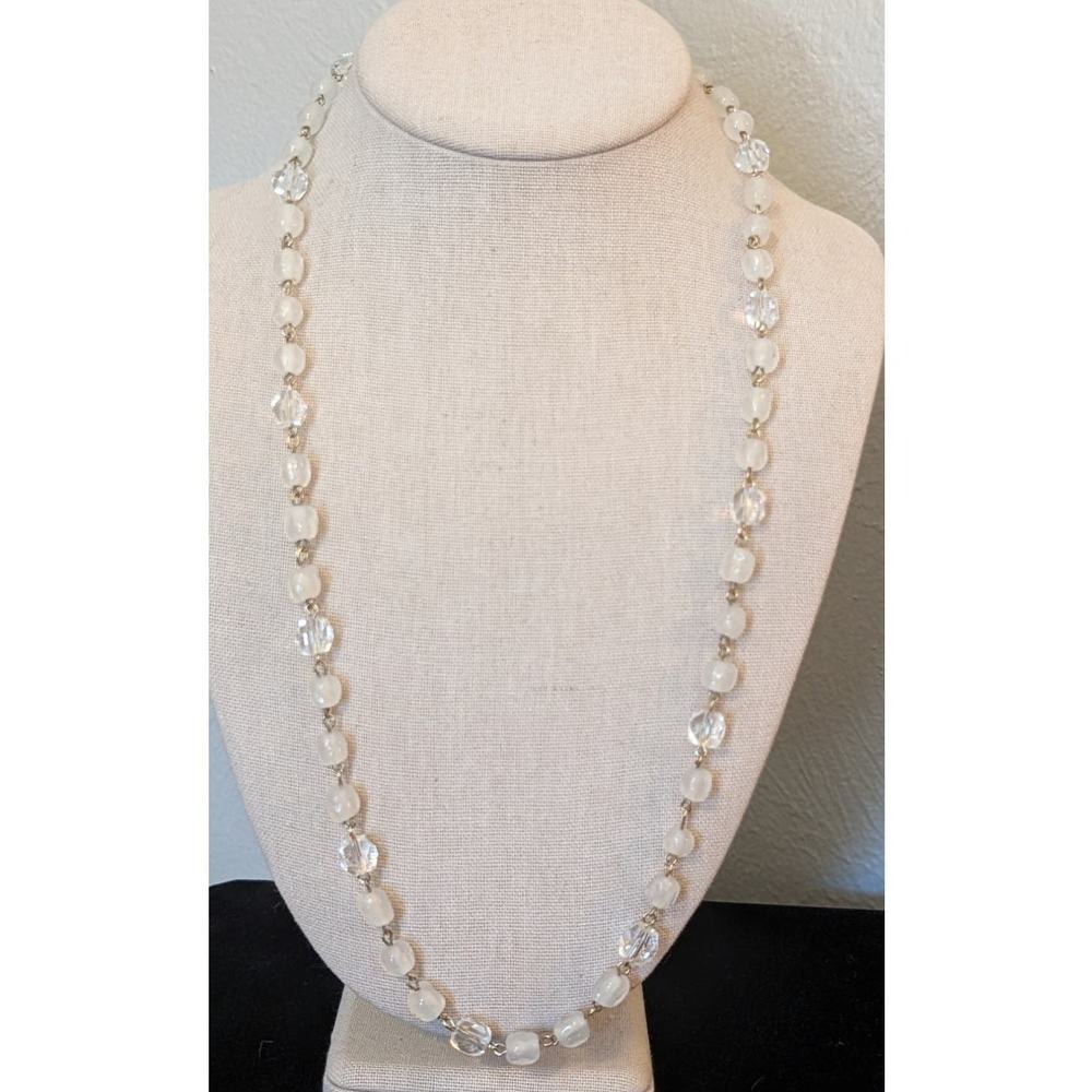 Vintage Crystal & Opaque Glass Bead Rosary Type Chain Necklace